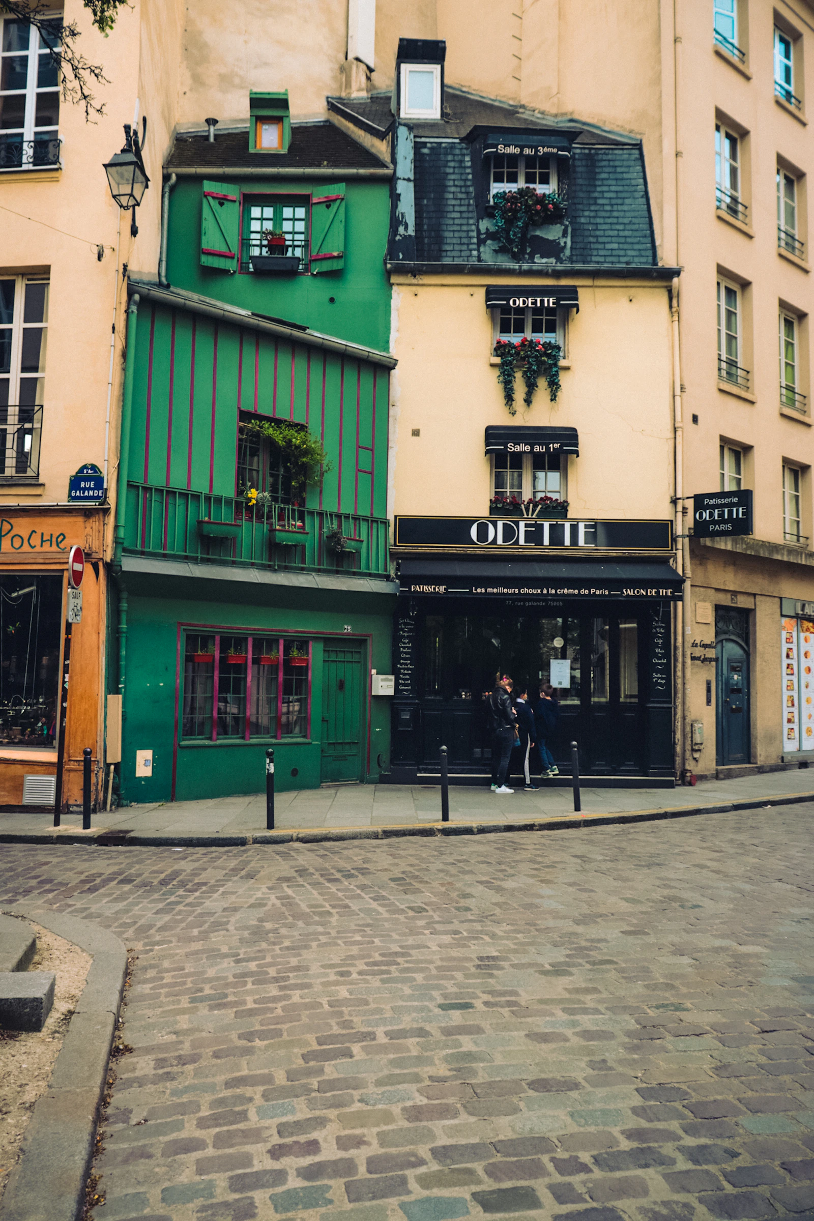 A charming Parisian street with cafés and architecture