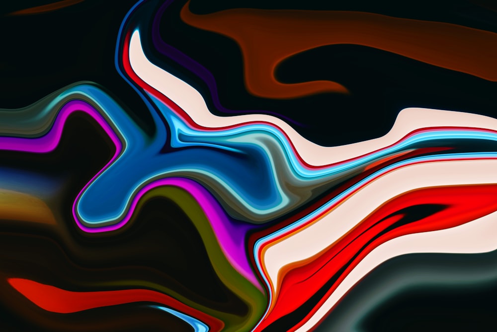 a multicolored abstract painting with a black background