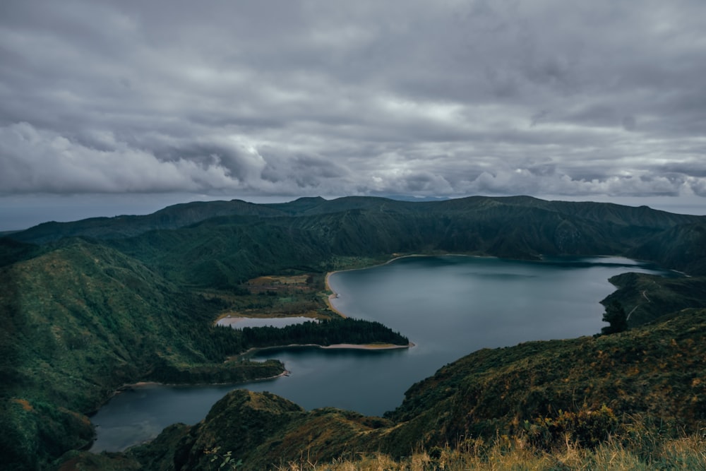 a large body of water surrounded by mountains