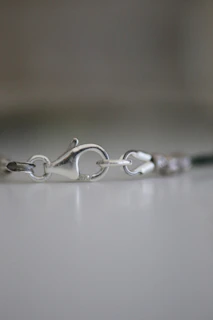 Detailed shot of a clasp mechanism highlighting the precision craftsmanship in silver-platinum