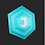 a blue hexagonal object with the letter j on it