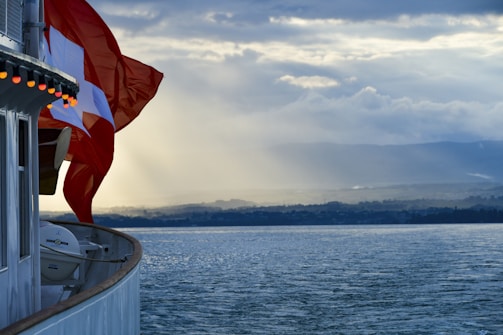 a boat with a flag on the side of it