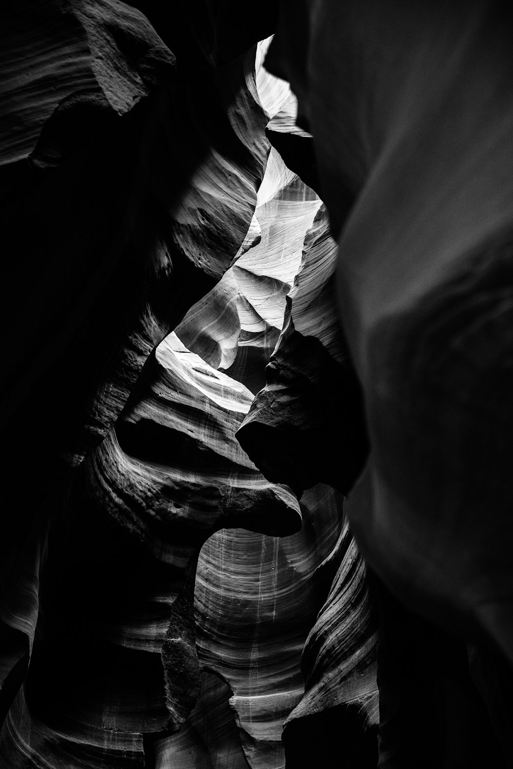 a black and white photo of a canyon