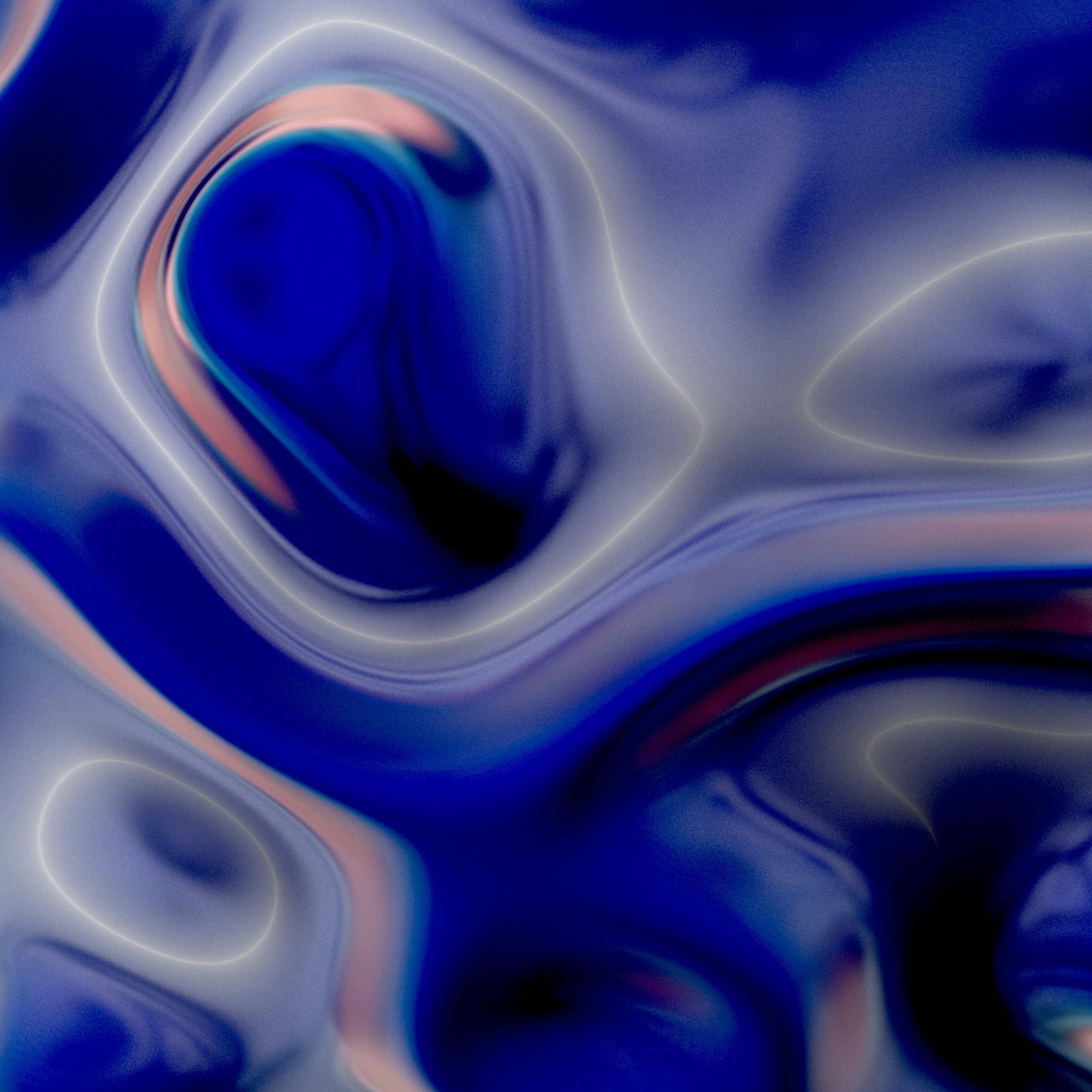 a blue and pink abstract painting with a white background