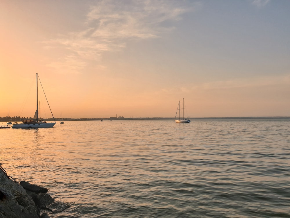 um par de barcos que estão sentados na água