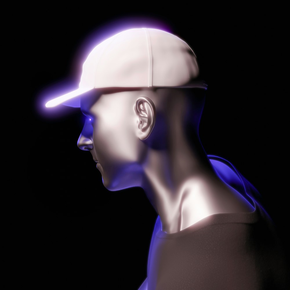 a white mannequin head wearing a baseball cap
