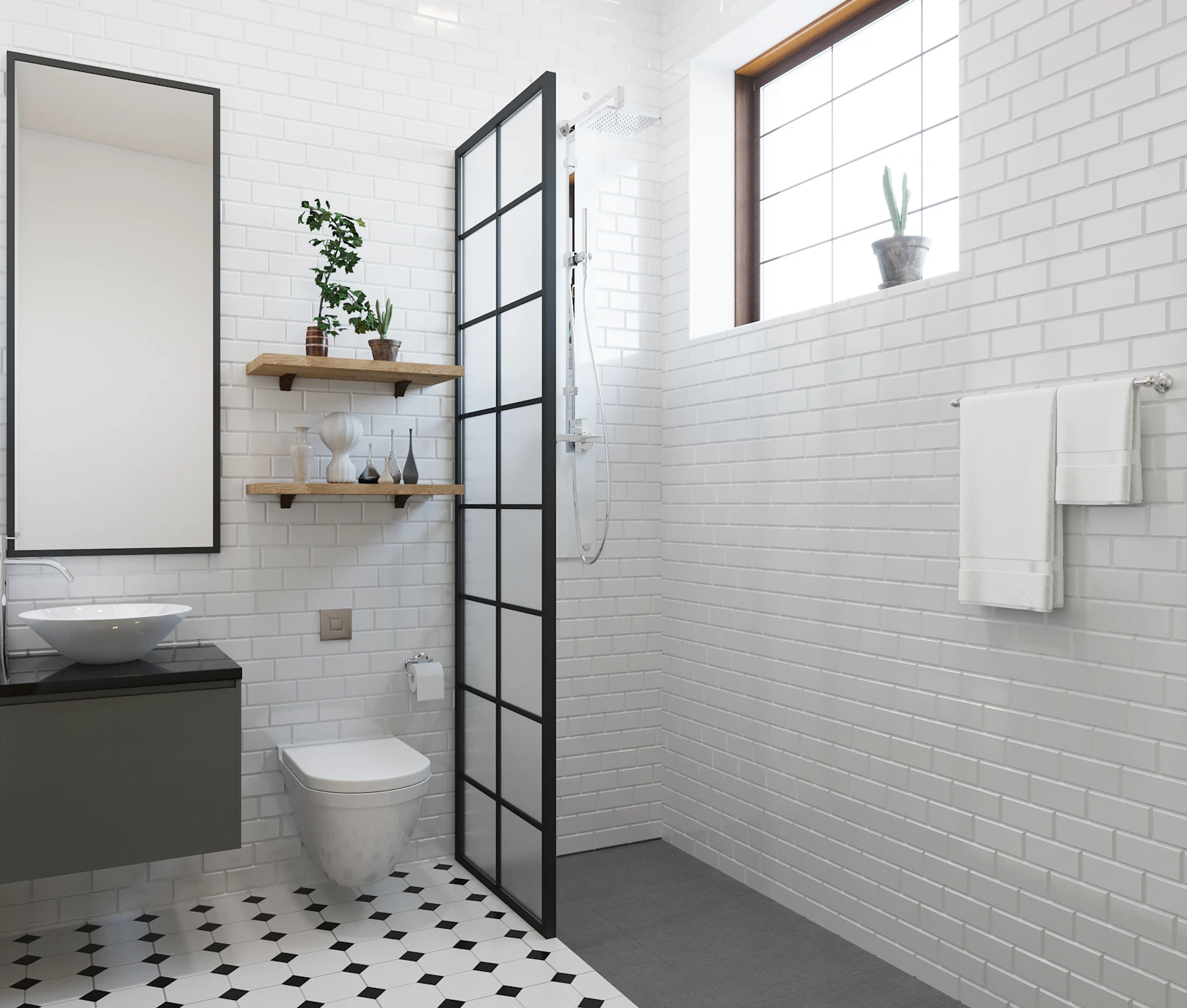 Bathroom with a toilet, sink and shower