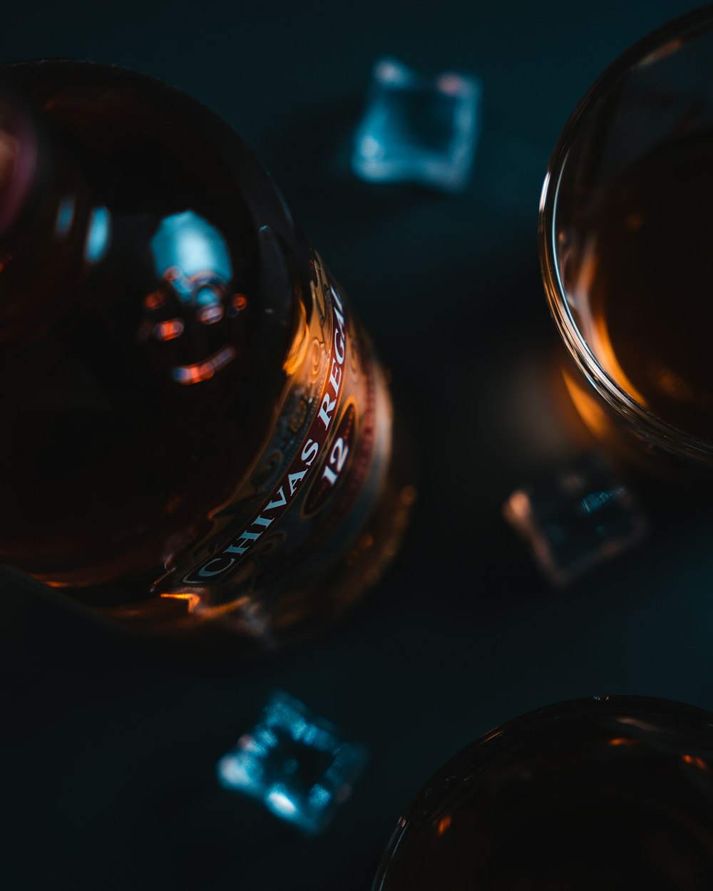 a close up of two glasses of alcohol