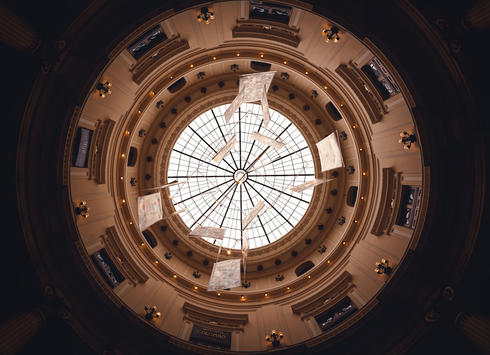 looking up at the ceiling of a building