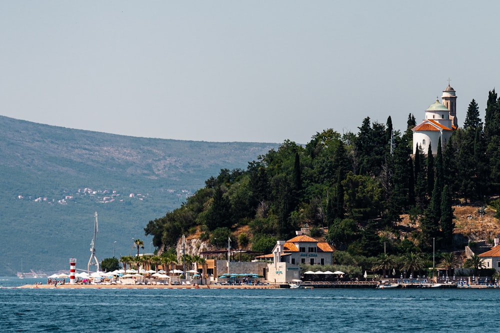 a small island with a church on top of it