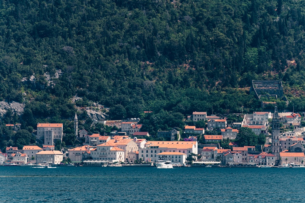 a small town on the shore of a lake