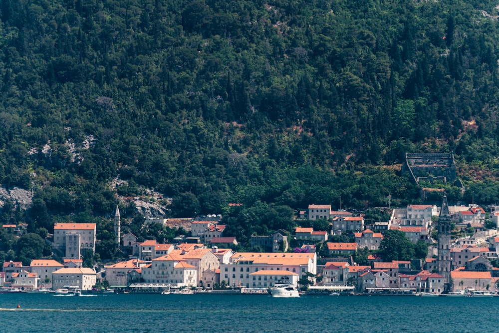 a small town on the shore of a lake