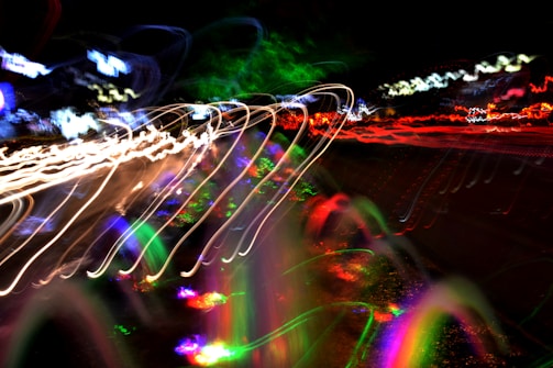 Close-up of a dynamic navigation bar featuring neon colors and glitch effects.