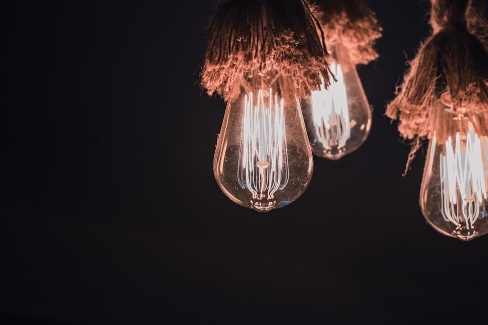 a group of light bulbs hanging from a ceiling