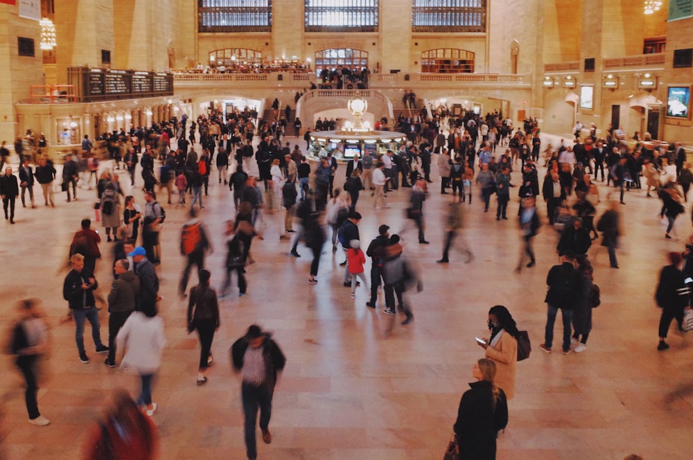 a large group of people in a building