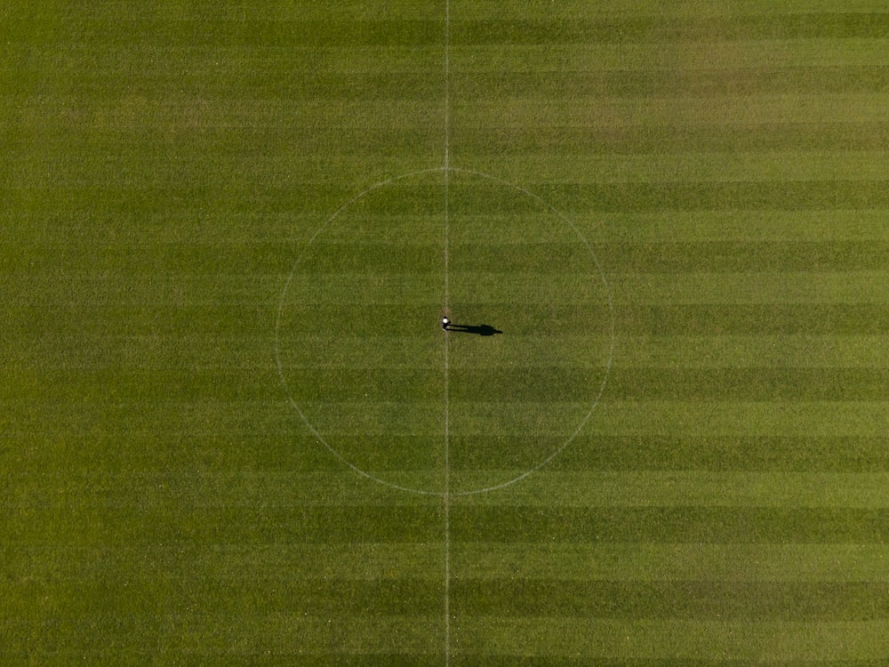 an aerial view of a baseball field with a ball in the middle of the field