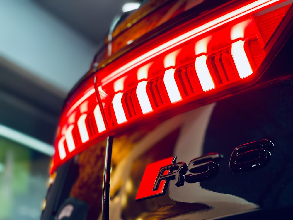 a close up of a car tail light