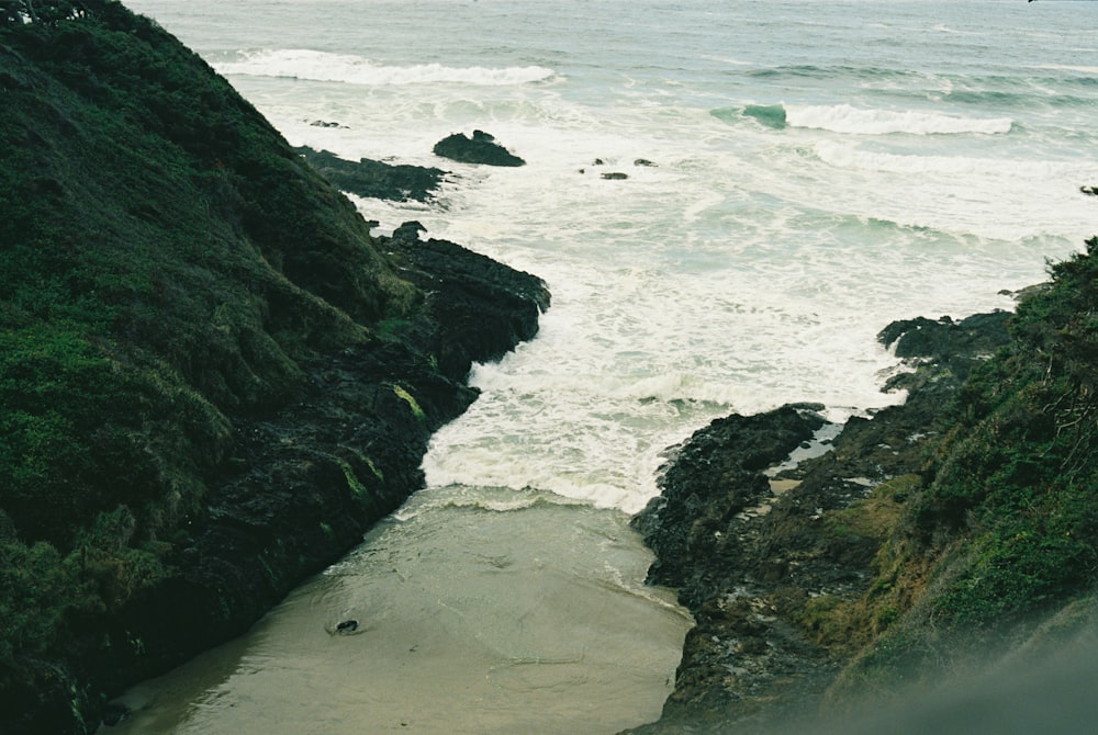 a view of the ocean from a cliff