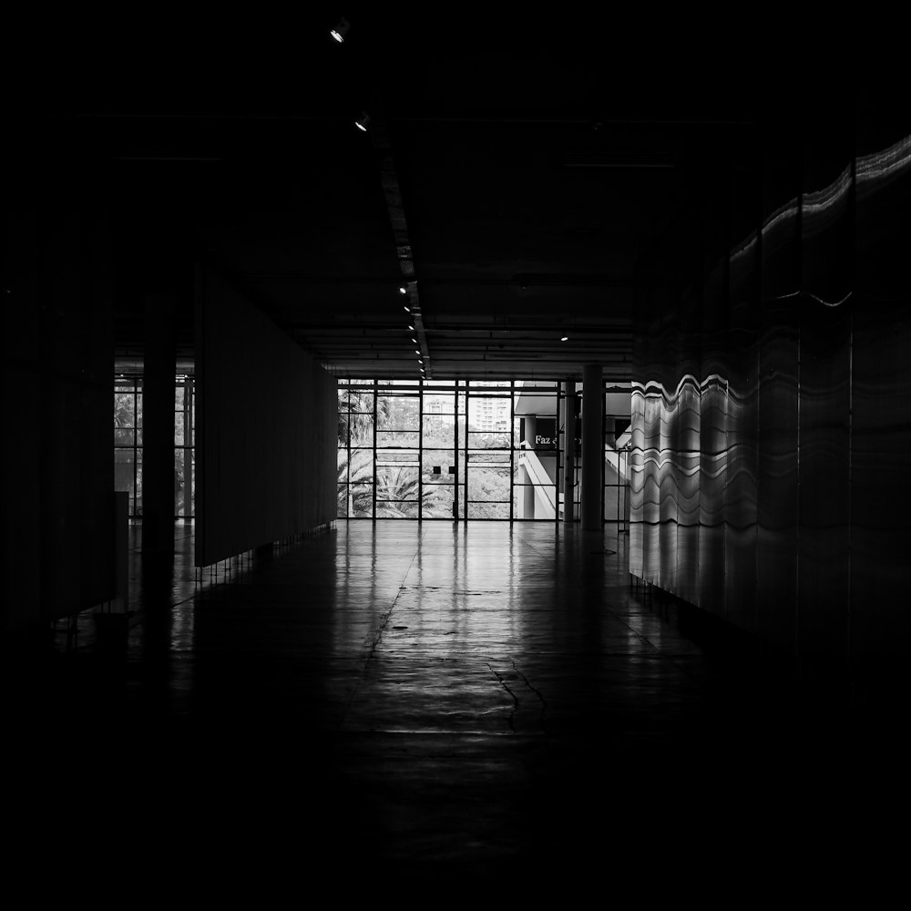 a black and white photo of an empty building