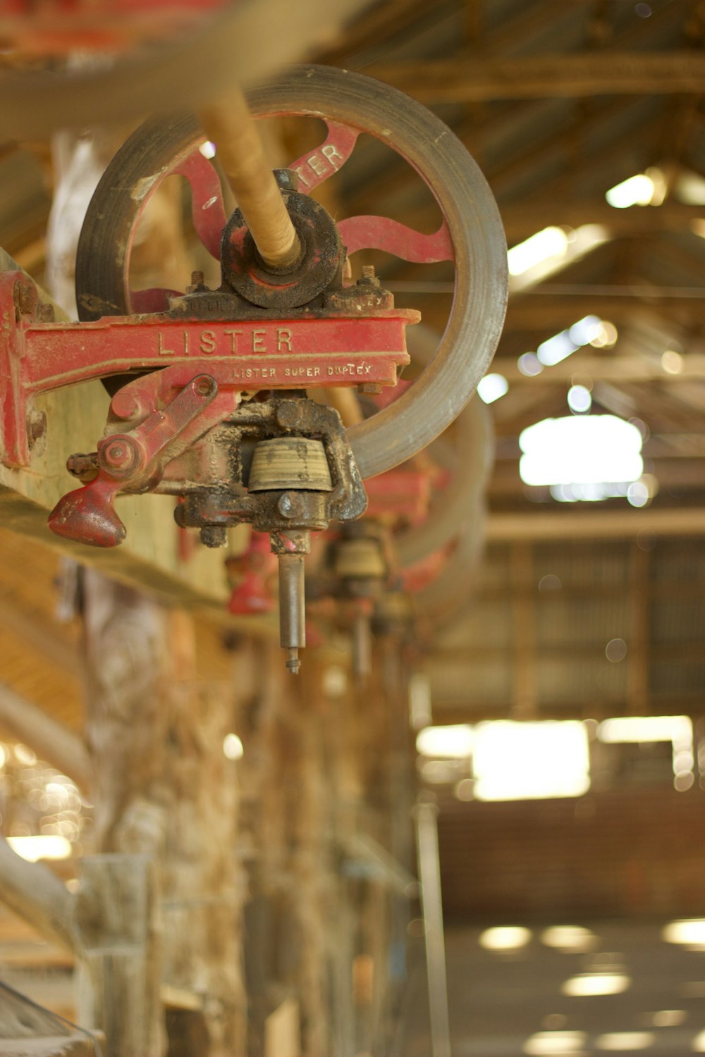 a red and white machine in a building