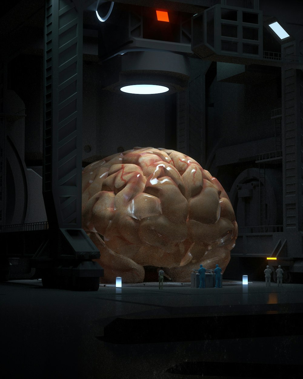 a large human brain in a dark room