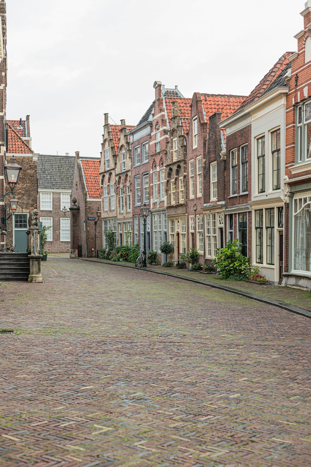 a cobblestone street in a european city