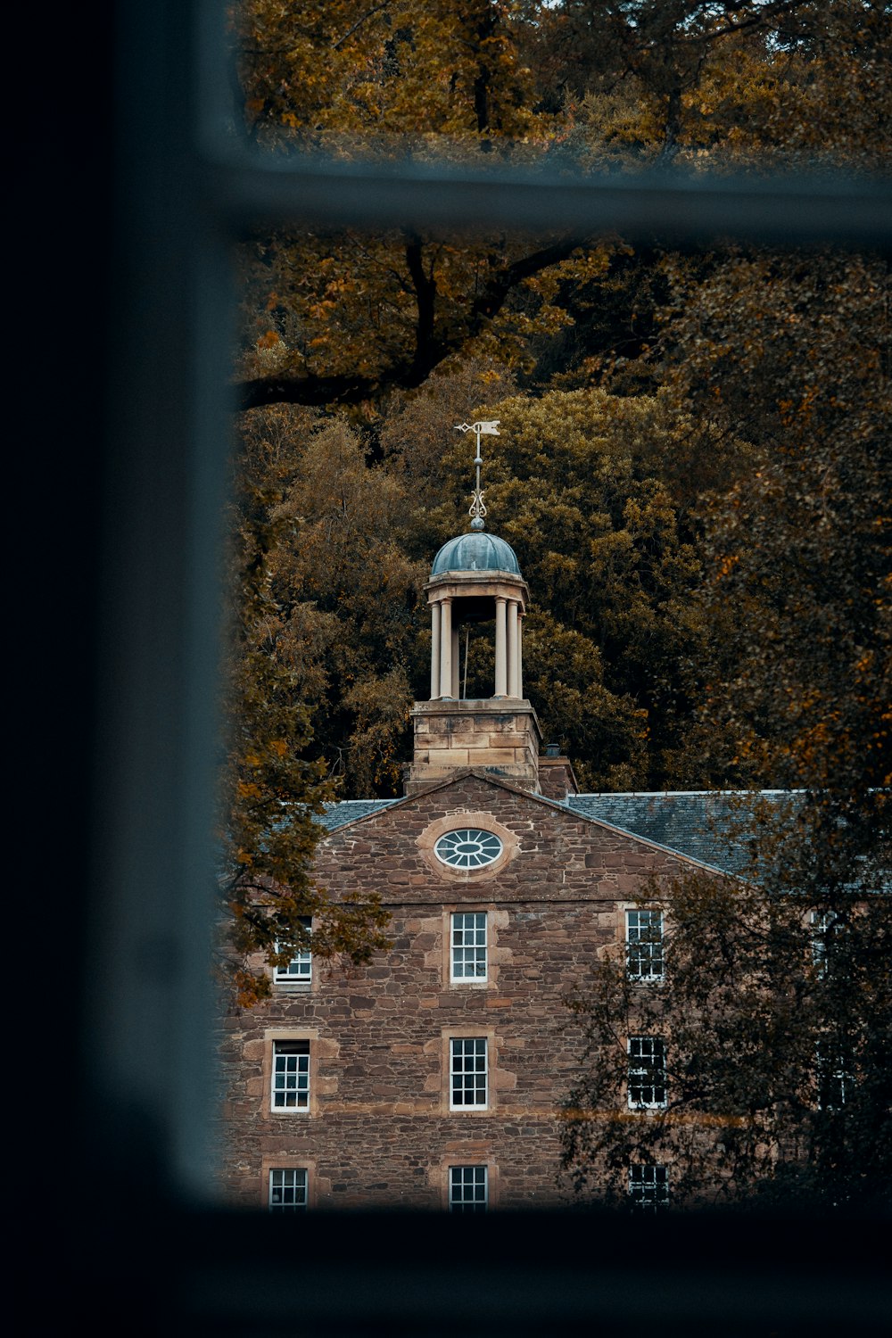 a view of a building through a window