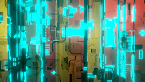Concept sketch of a futuristic product design glowing with vibrant colors.