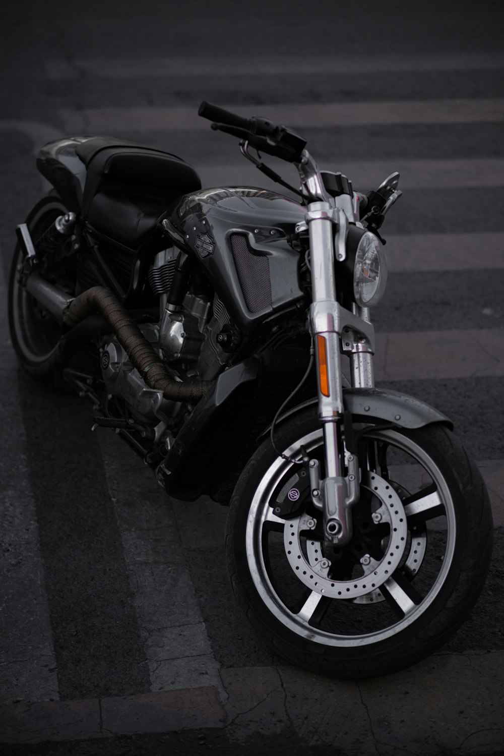 a motorcycle parked on the side of the road