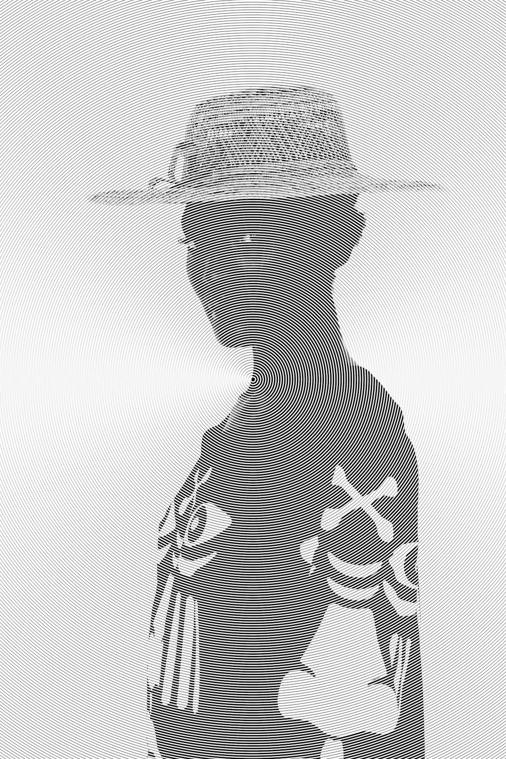 Una foto en blanco y negro de una persona con un sombrero