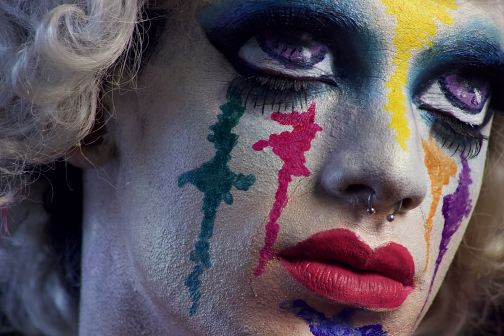 a close up of a person with makeup on