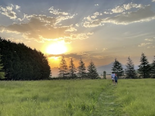 A serene landscape featuring a couple enjoying a sunset, symbolizing peace and fulfillment in retirement.