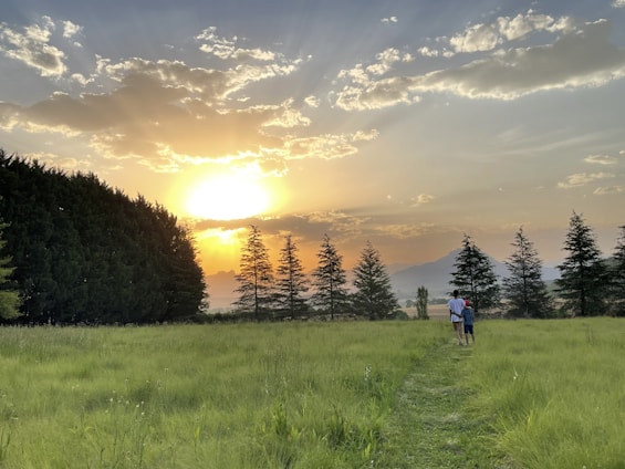 A serene landscape featuring a couple enjoying a sunset, symbolizing peace and fulfillment in retirement.