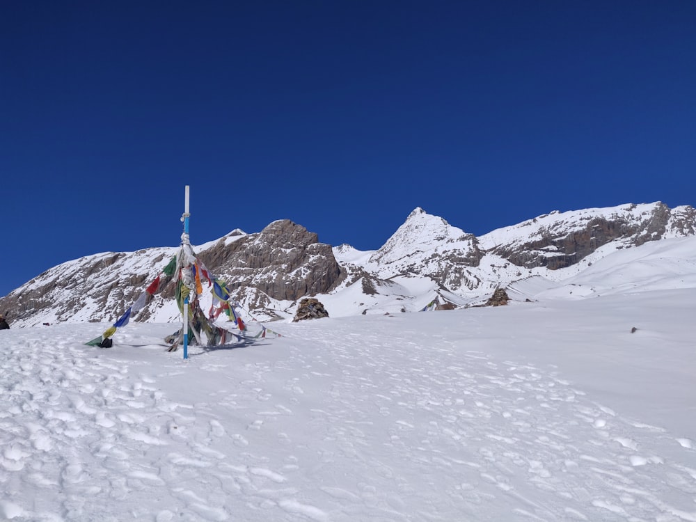 a group of people standing on top of a snow covered slope