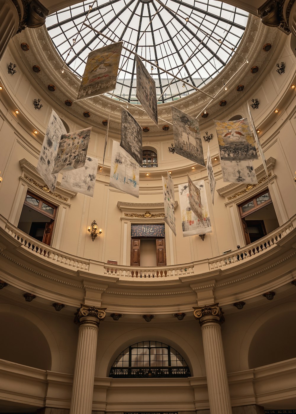 a domed glass ceiling in a building