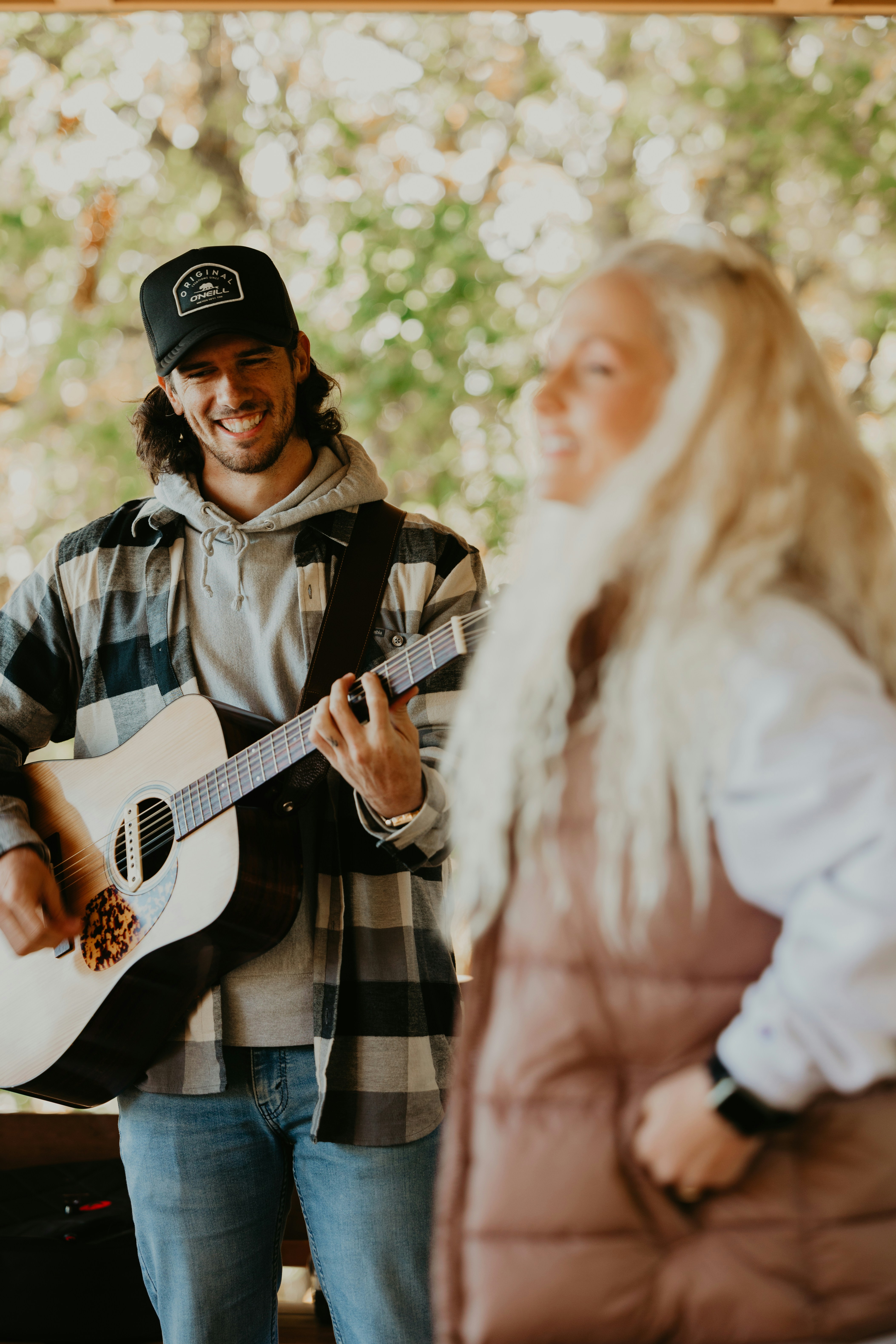 Worship leader playing guitar