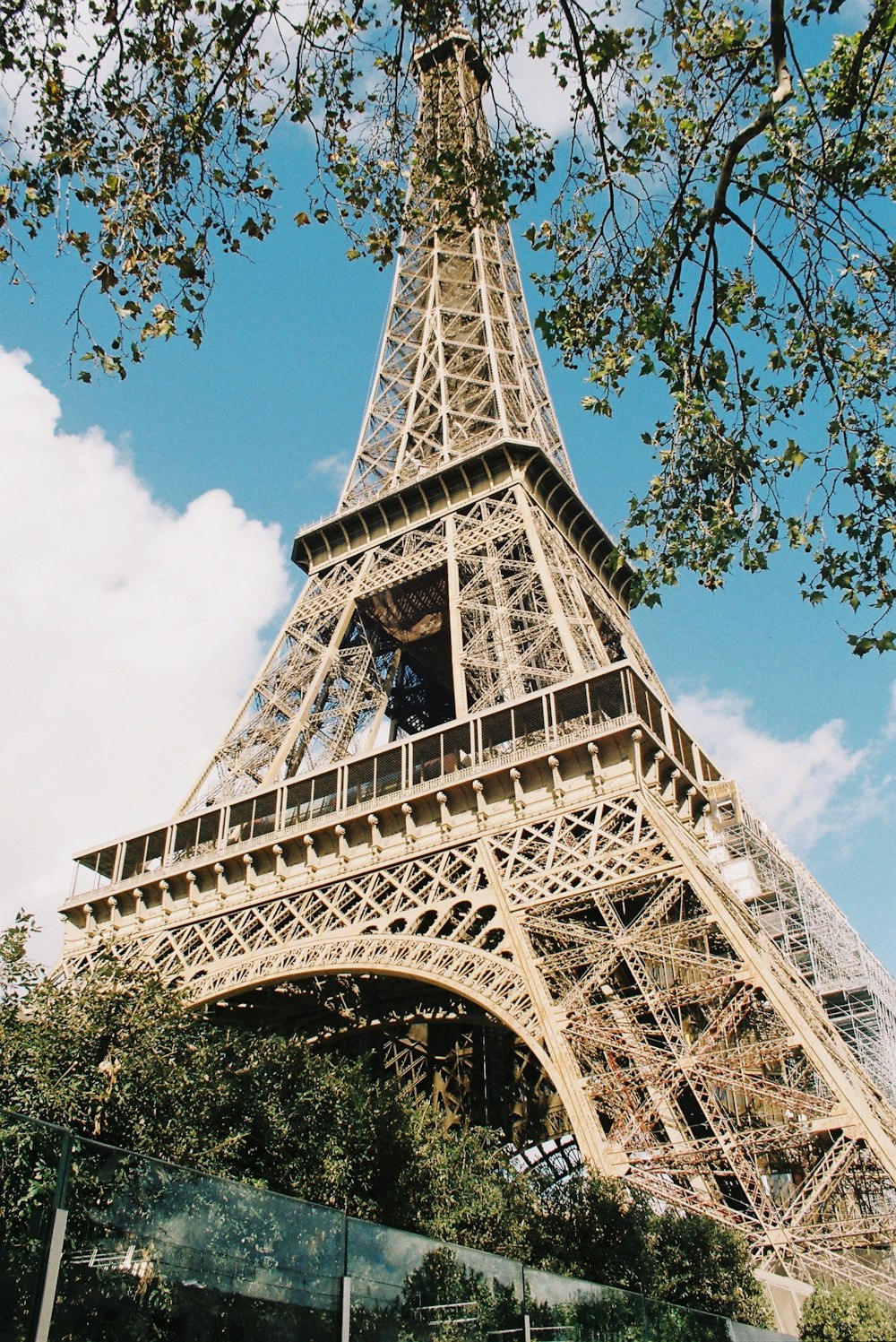 a view of the eiffel tower from below