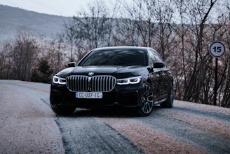 Black BMW 7 Series on a winding road