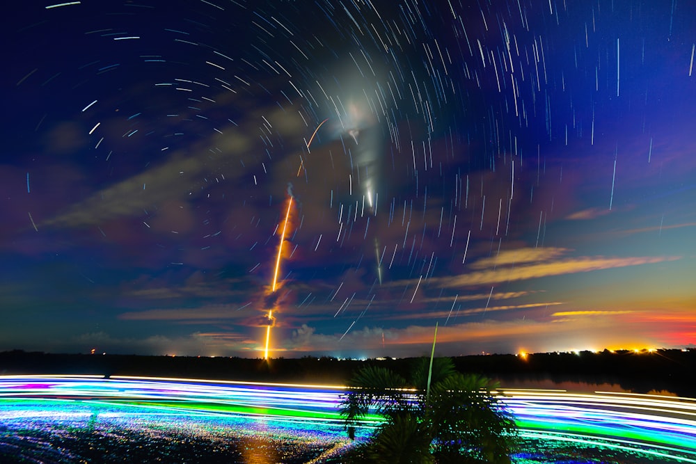 a long exposure photo of the night sky