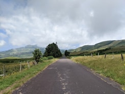 A newly constructed rural road surrounded by green fields