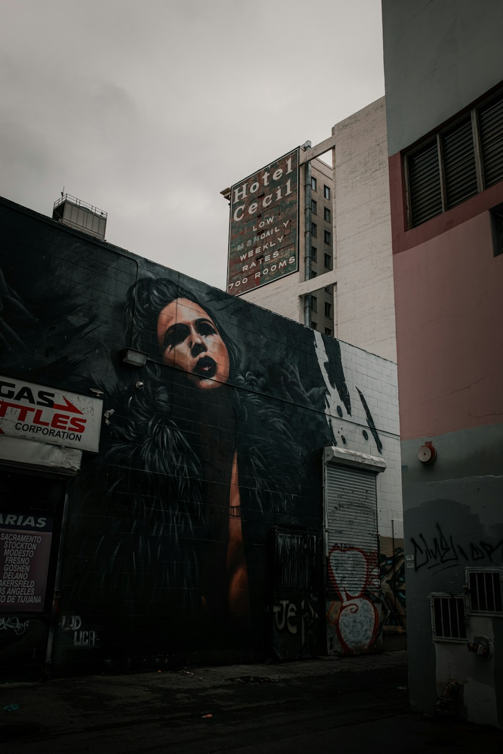 a large mural of a woman on the side of a building