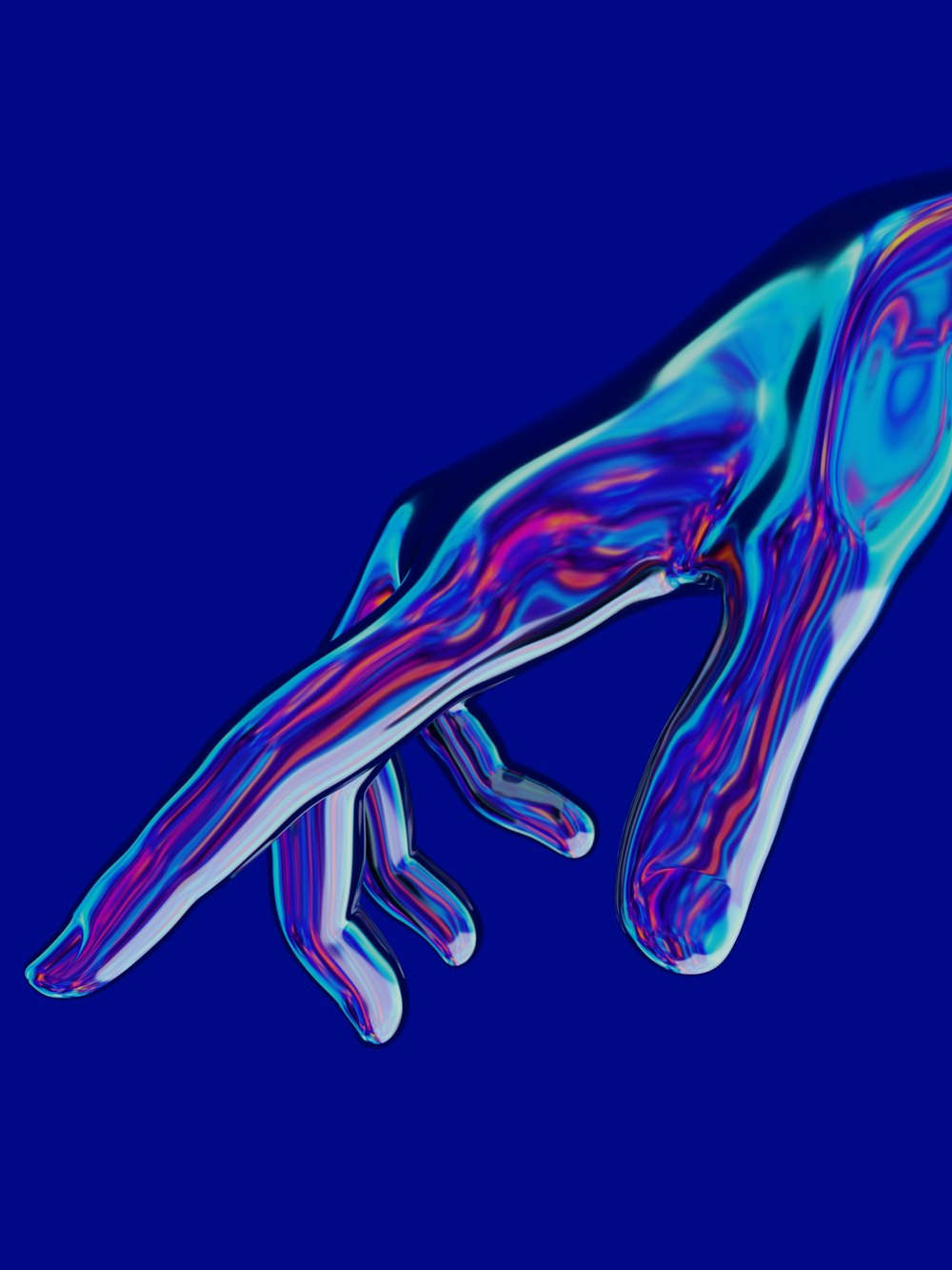 ein blaues und violettes Bild der Hand einer Person