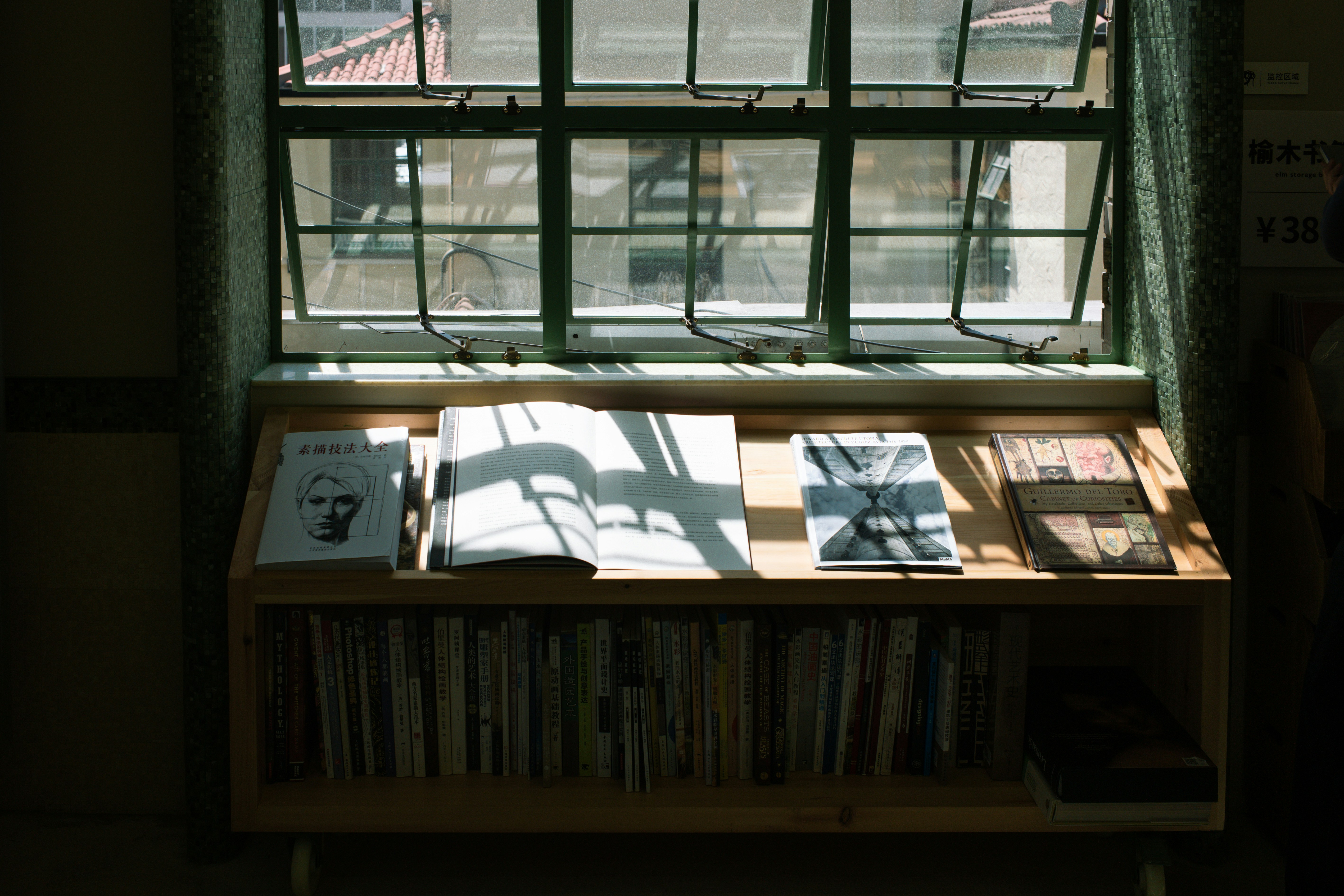Bookshelf by window