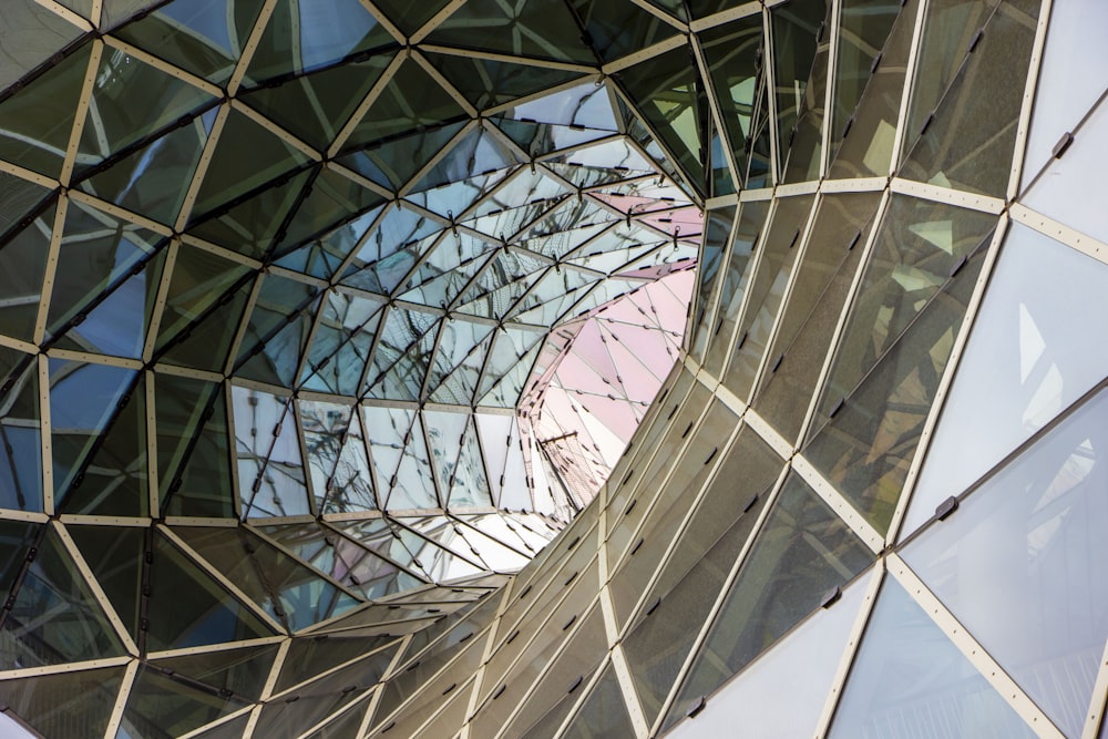 a close up view of a glass building