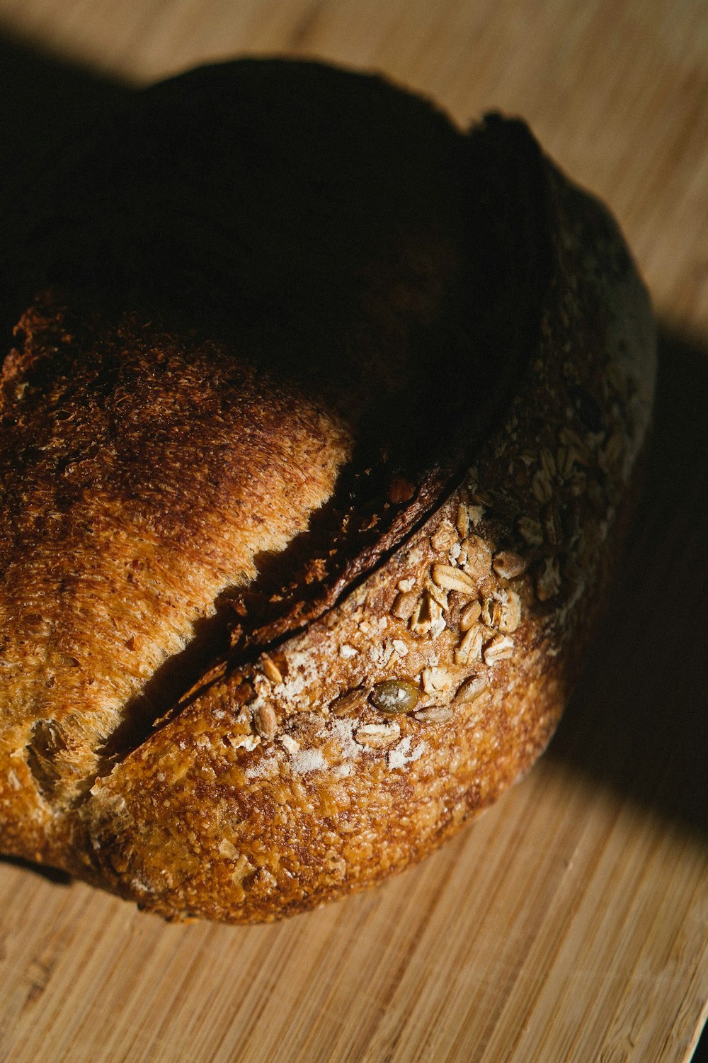 a close up of a loaf of bread on a table