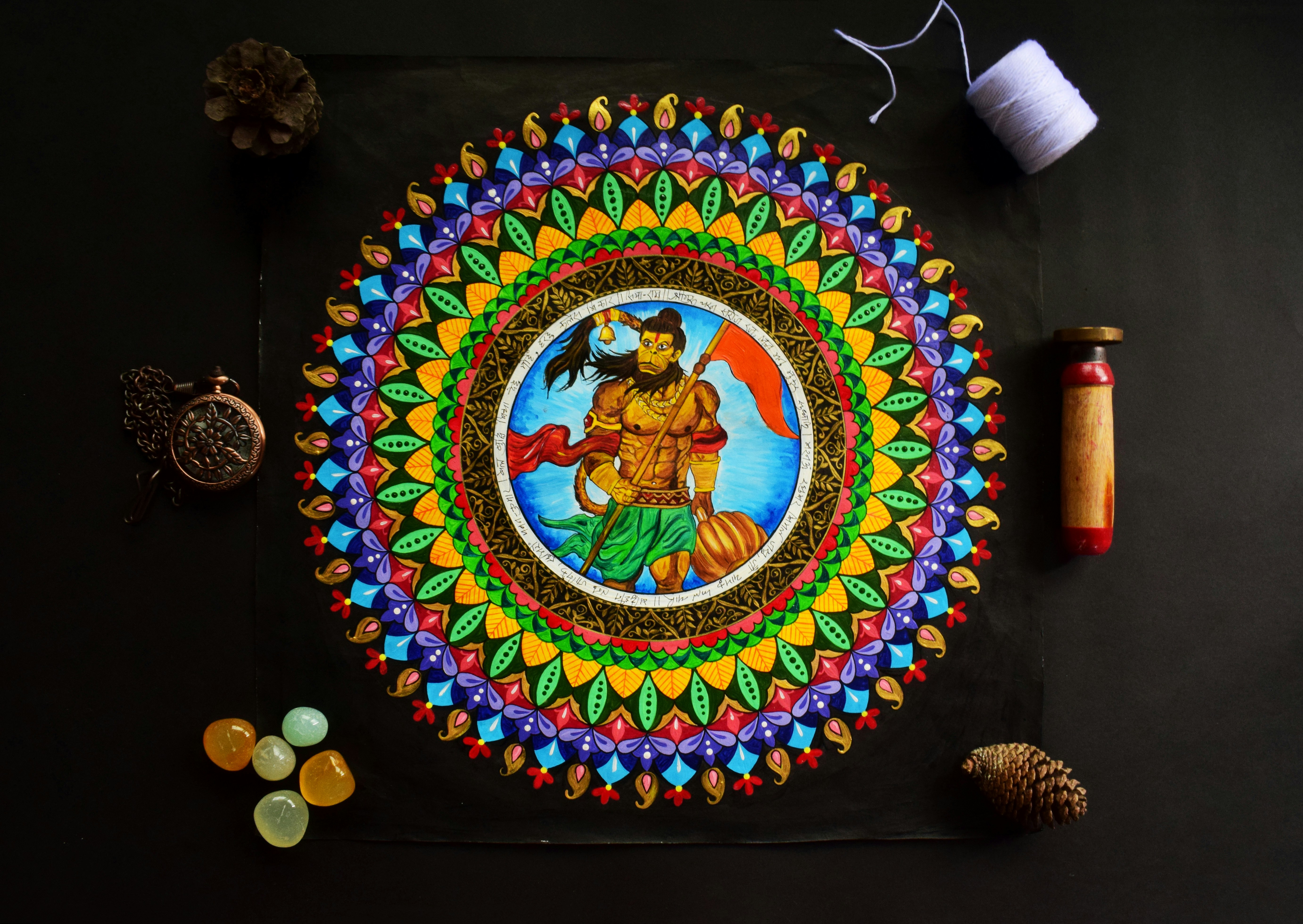 a picture of a person on a colorful plate