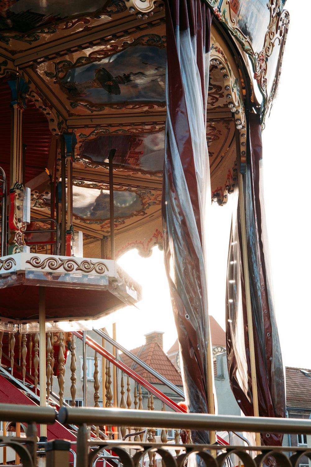 a carousel with a flag on top of it