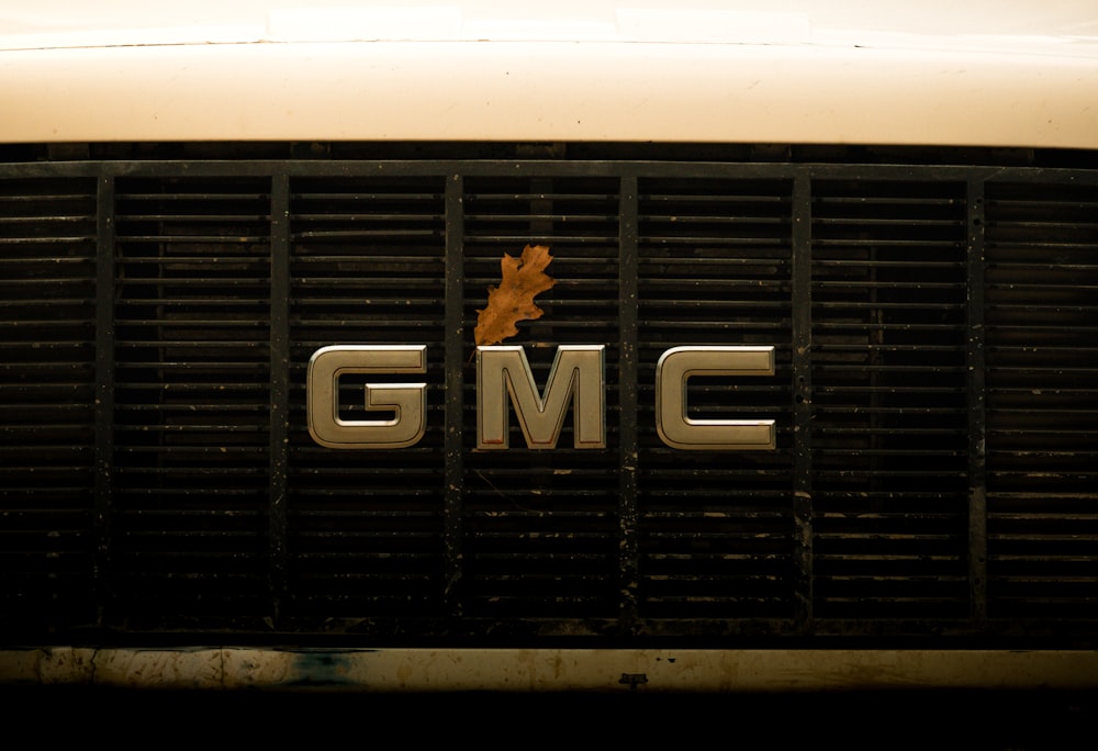 a close up of the front grill of a car