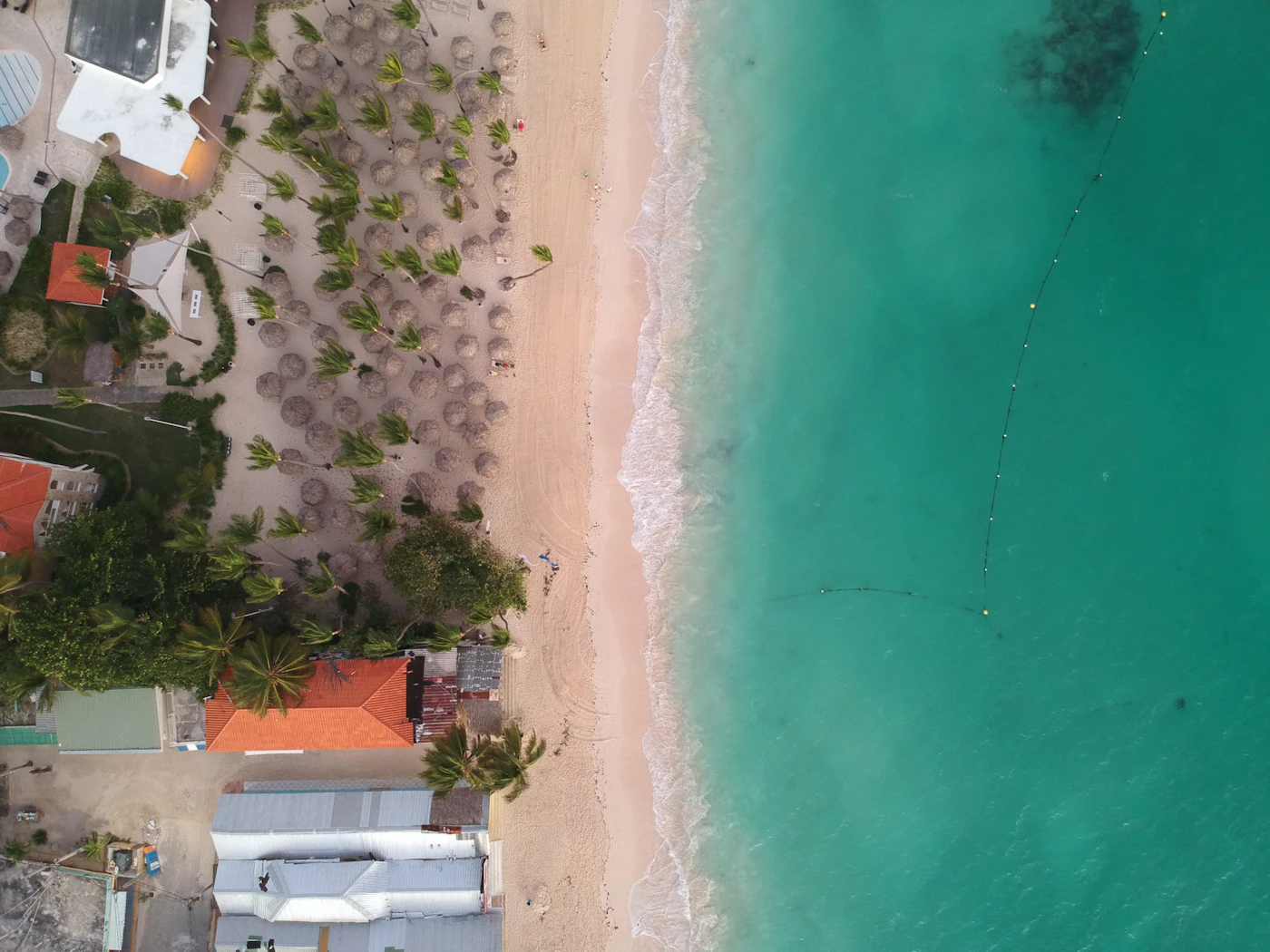 Vista aérea de una playa de Punta Cana con palmeras y mar turquesa