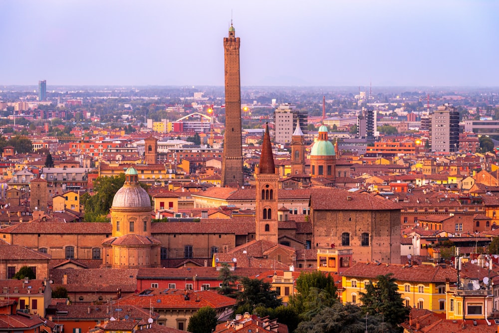 a view of a city with tall buildings